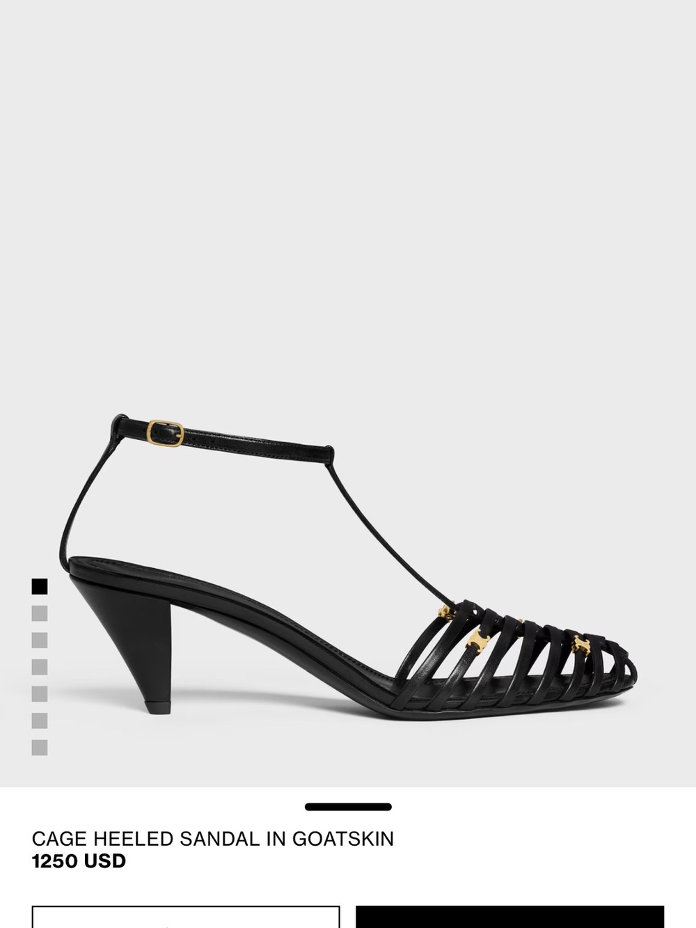 Celine Black Strappy T‑Bar Heeled Sandal with Gold Accents AUTHENTIC